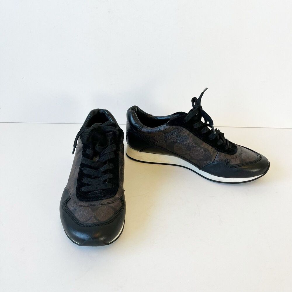 Coach Women’s Rebecca Monogram Leather Sneakers Brown Black Low Profile Size 5 B - Picture 4 of 10